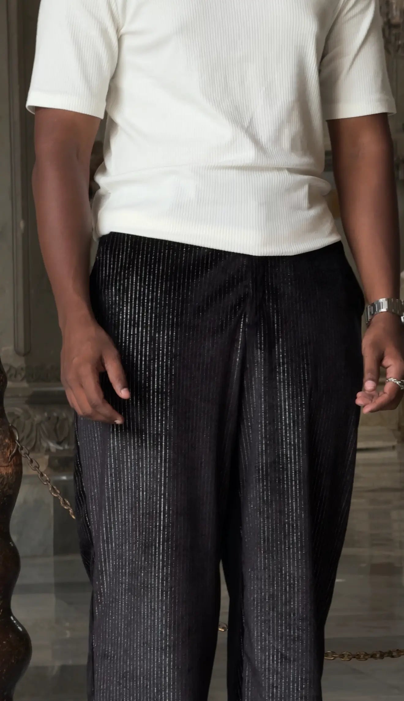 The Black Striped Velvet Trouser – Tailor Fit | Limited Edition